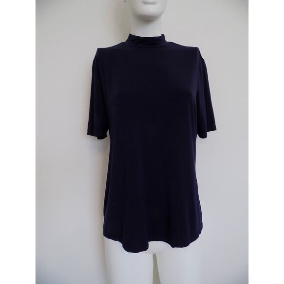 J McLaughlin short sleeve navy mock turtleneck knit top size Medium - Picture 2 of 9